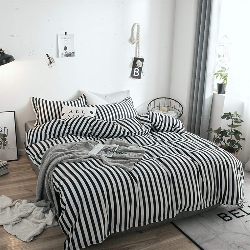 Cottonight Striped Comforter Set Queen White and Black Striped Comforter Full Vertical Modern Cotton Soft Breathable Bedding Comforter Set for Women Men Adults Kids - Image 3
